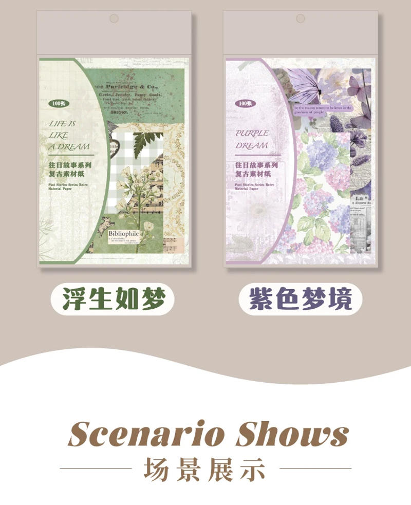 Description Picture 3 of item100Pcs/Pack Past Stories Vintage Series Scrapbooking Material Paper Journal Collage DIY Stationery Supplies