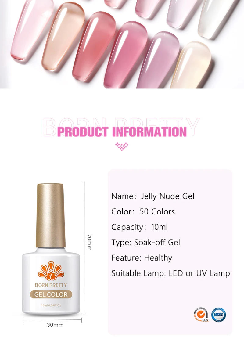 Description Picture 3 of itemBORN PRETTY Transparen Gel Nail Polish Pink Jelly Nude Semi Transparent French Nail Camouflage UV Gel Varnish Soak Off Nail Art