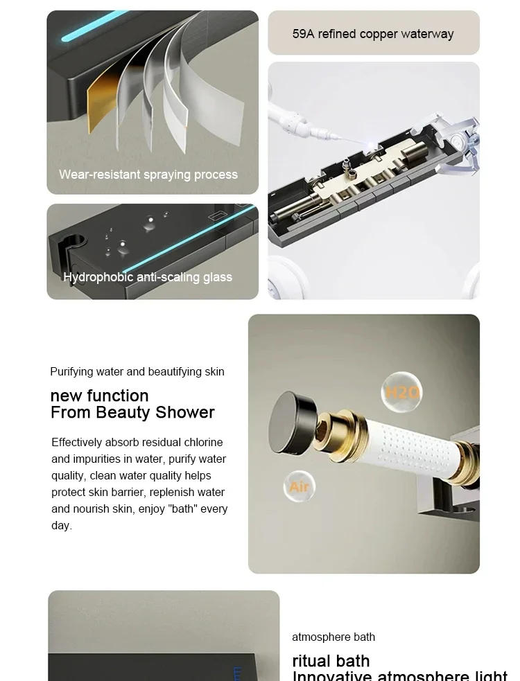 Description Picture 4 of itemPiano Keys Shower System Set Ambient Light Temperature Display Modern Showers for Bathroom Household Shower Head
