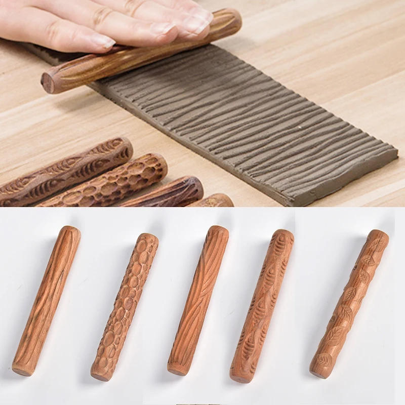 Description Picture 5 of itemWooden Texture Rolling Pin Ceramic Pottery Art Embossed Rod 3d Mold Flower Pattern Mud Roll Roll Reliefs DIY Clay Craft Tool