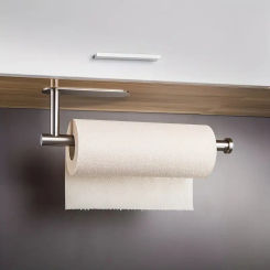 1pc Stainless Steel Paper Towel Rack, Wall Mounted Self-Adhesive Toilet Paper Holder, Modern Decor Tissue Organizer for Kitchen