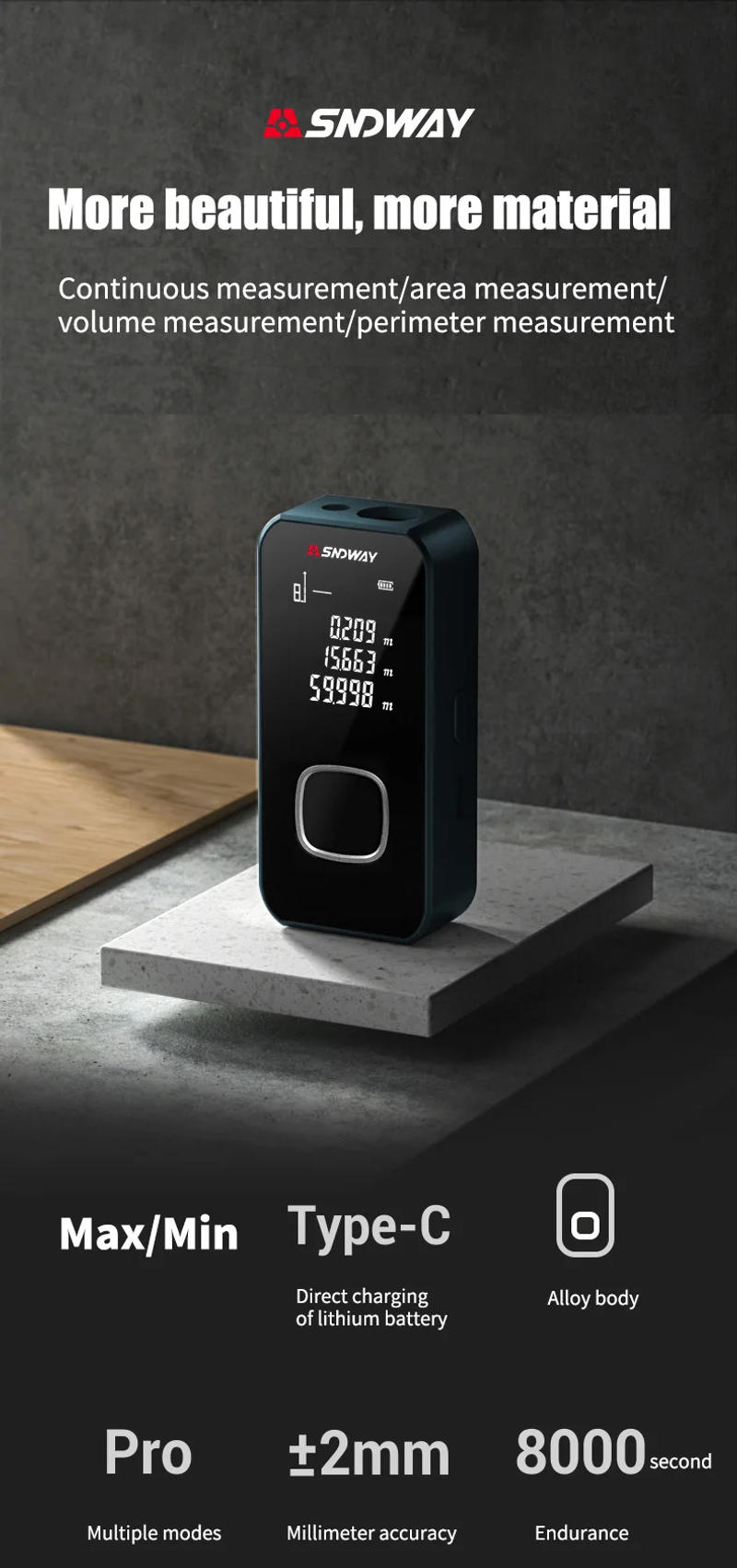 Description Picture 3 of itemMini Metal Laser Distance Meter 40M 50M 60M 100M IN FT M Tape Measure Trena Lazer Rangefinders OLED Display Construction Tools