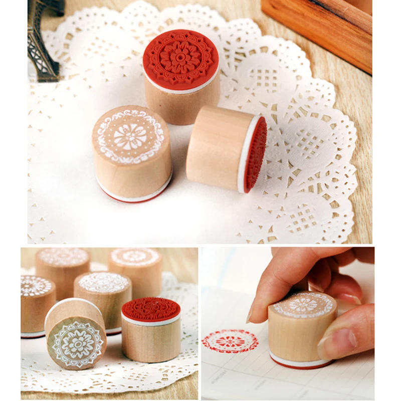 Description Picture 4 of item6pcs Wood Rubber Stamps Lace Round Wooden Stamp DIY Craft Scrapbooking Stamping Birthday Party Wedding Christmas Decoration