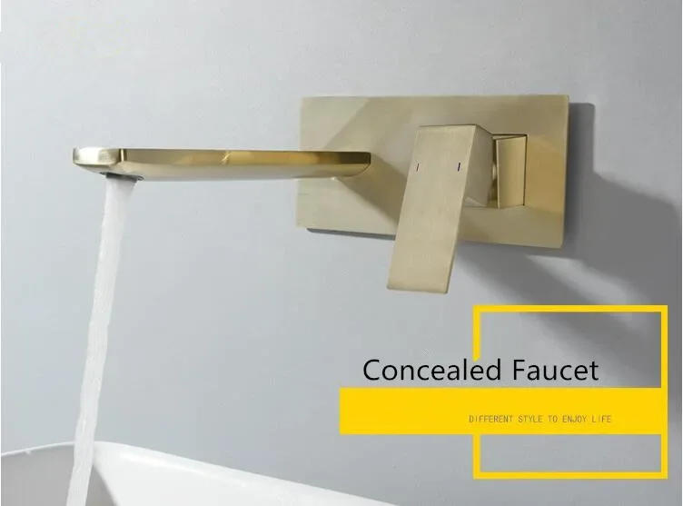 Description Picture 4 of itemBrushed Gold Concealed Bathroom Sink Faucet In-Wall Basin Spout Mixer Tap Set Combination Blanoir Solid Brass tap