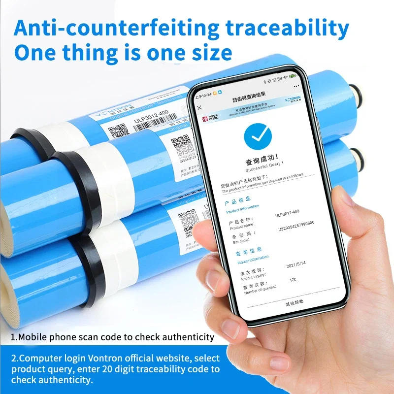 Description Picture 6 of itemVontron High-Flow 400GPD Reverse Osmosis Membrane Universal Replacement Filter for Household Water Purifier 3013-400