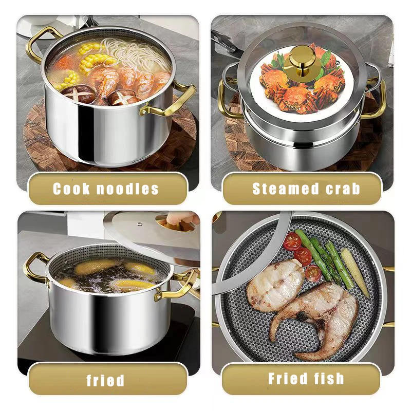 Description Picture 4 of item304 Stainless Steel Soup Pot Honeycomb Non-stick Pot with lid Household Hot Pot Induction Cooker Gas Stove Universal Frying Pan