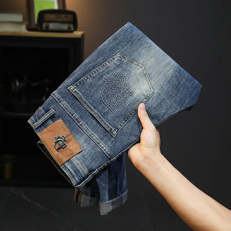 Description Picture 3 of itemMen Korean Streetwear Style All-match Soft Jeans Embroidered Elastic Punk Denim Pants Baggy Patchwork Pencil Washed Trousers