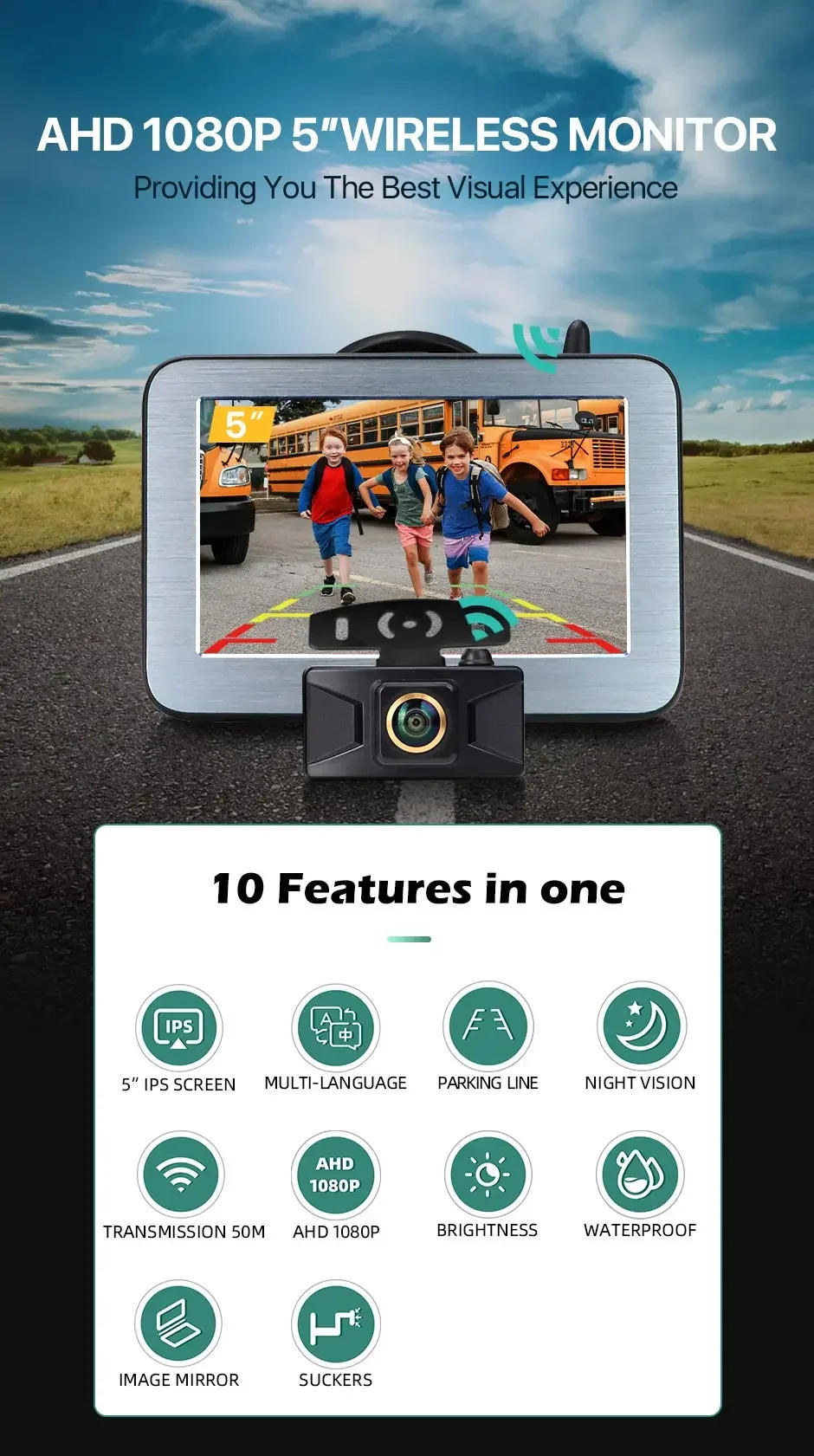 Description Picture 2 of itemWireless AHD 5 Inch IPS Screen Parking Monitor 1080P Transmitter Wifi Rear View Camera For Truck Bus Car Vehicle Night Vision