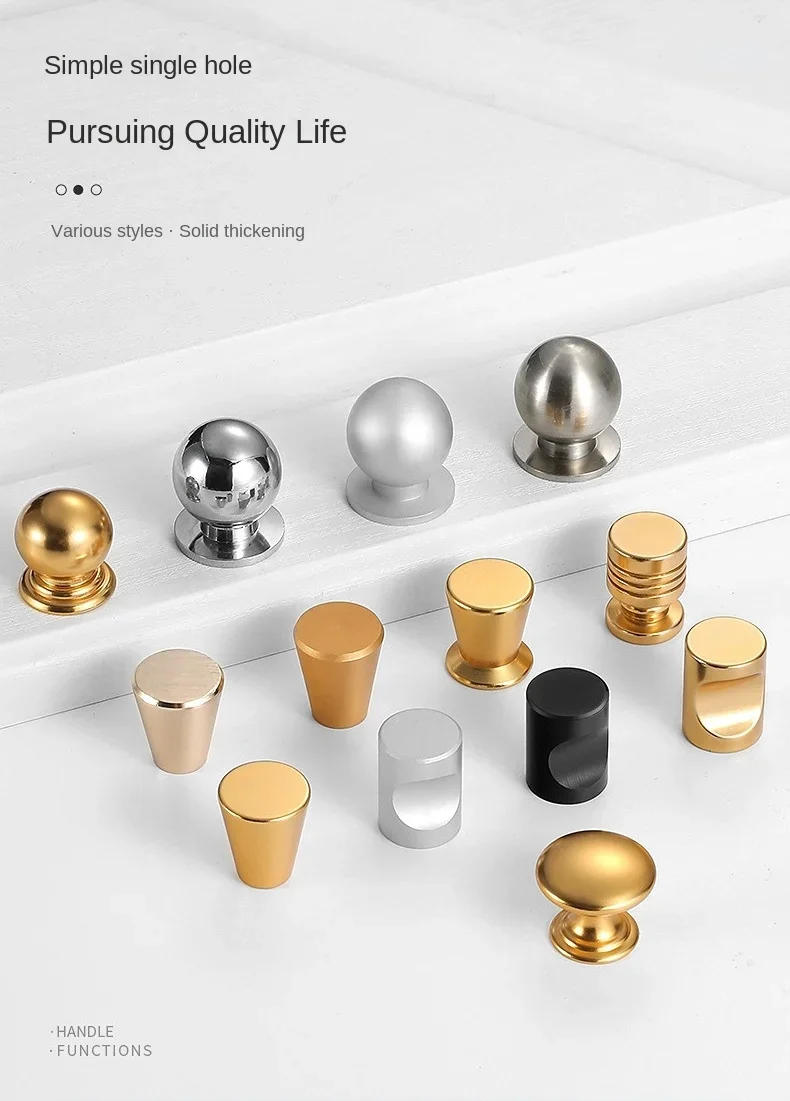 Description Picture 2 of itemSolid Single Hole Aluminium Alloy Cabinet Handle Round Black Gold Knob Cupboard Black Gold Desk Drawer Pull Furniture Hardware