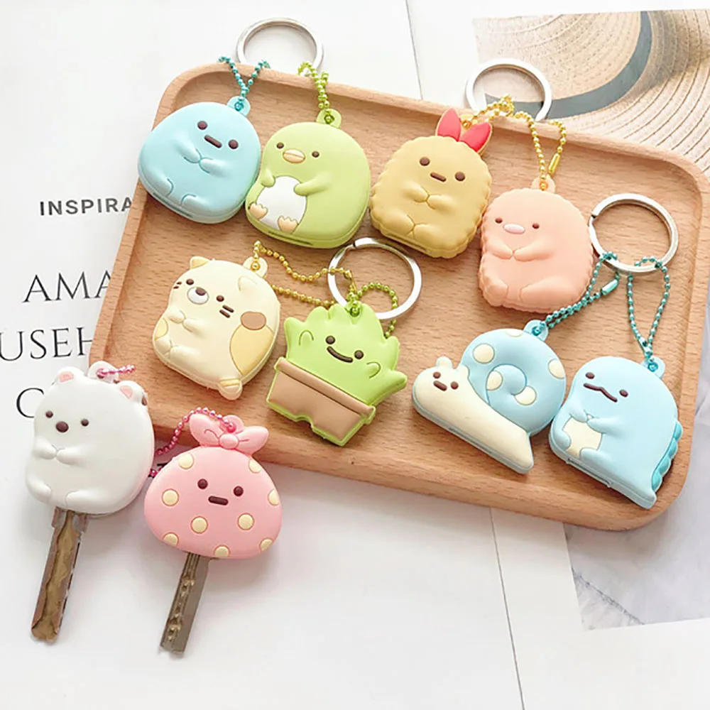 Description Picture 3 of item2pcs/set Cartoon Animal Key Cover Cute Silicone Key Chains Women Funny Animal Key Holder Caps Dust Cap Pendant Girls Gift
