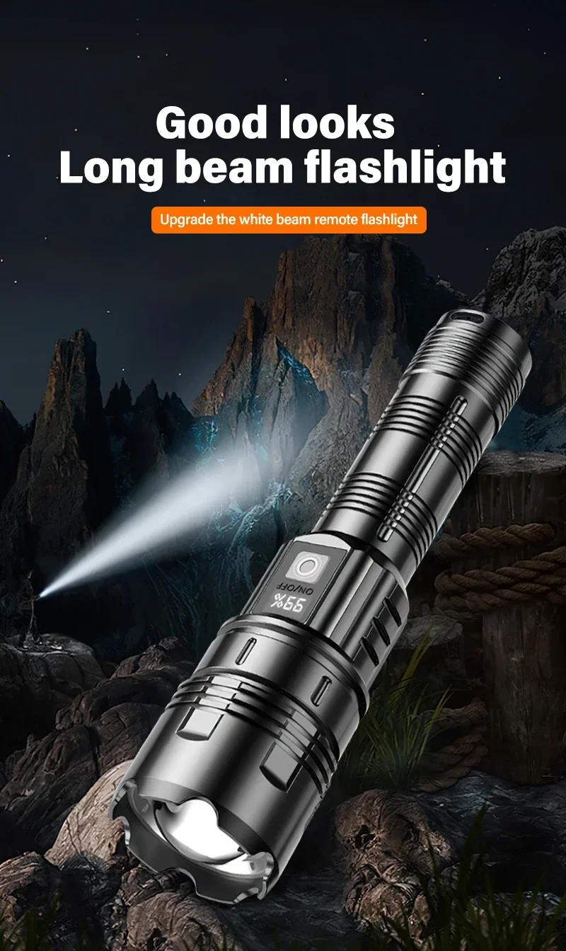 Description Picture 3 of itemHigh Power White Laser LED Flashlight USB Rechargeable Strong Light Tactical Torch with Power Display Camping Hunting Lantern