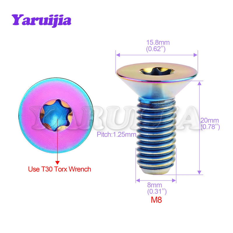 Description Picture 5 of itemYaruijia Titanium alloy Bolts countersunk head T30 Torx screw M8x20mm for bicycle refitting 6PCS