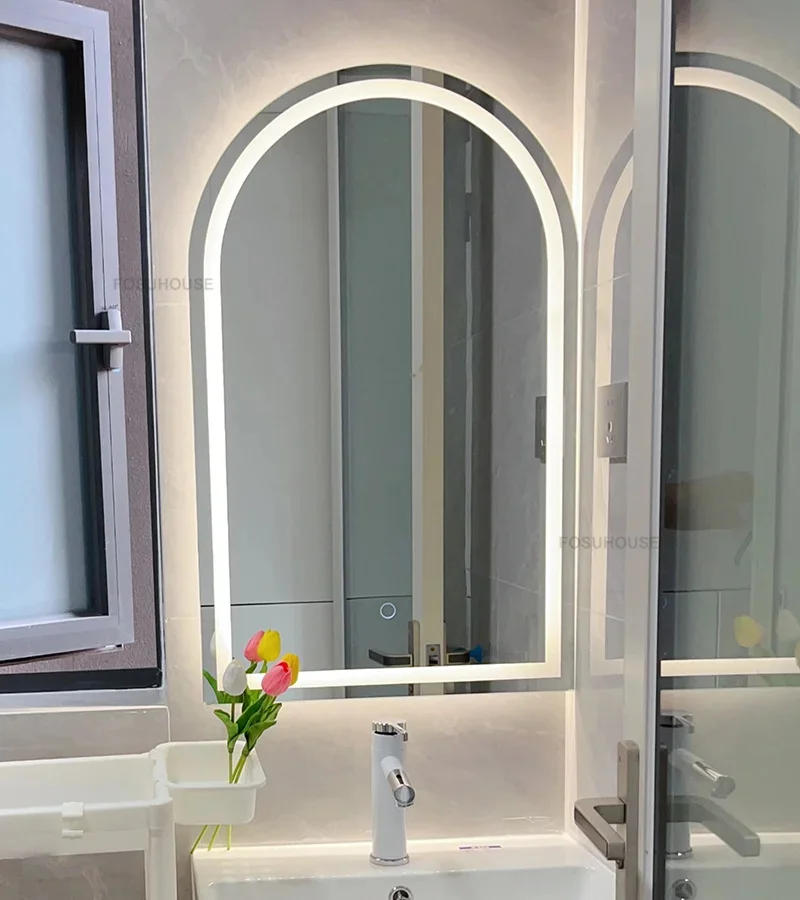 Description Picture 3 of itemModern Smart Bathroom Mirrors Bathroom Arched Vanity Mirror Light Luxury LED Light-emitting Touch Screen Bath Mirrors with Light