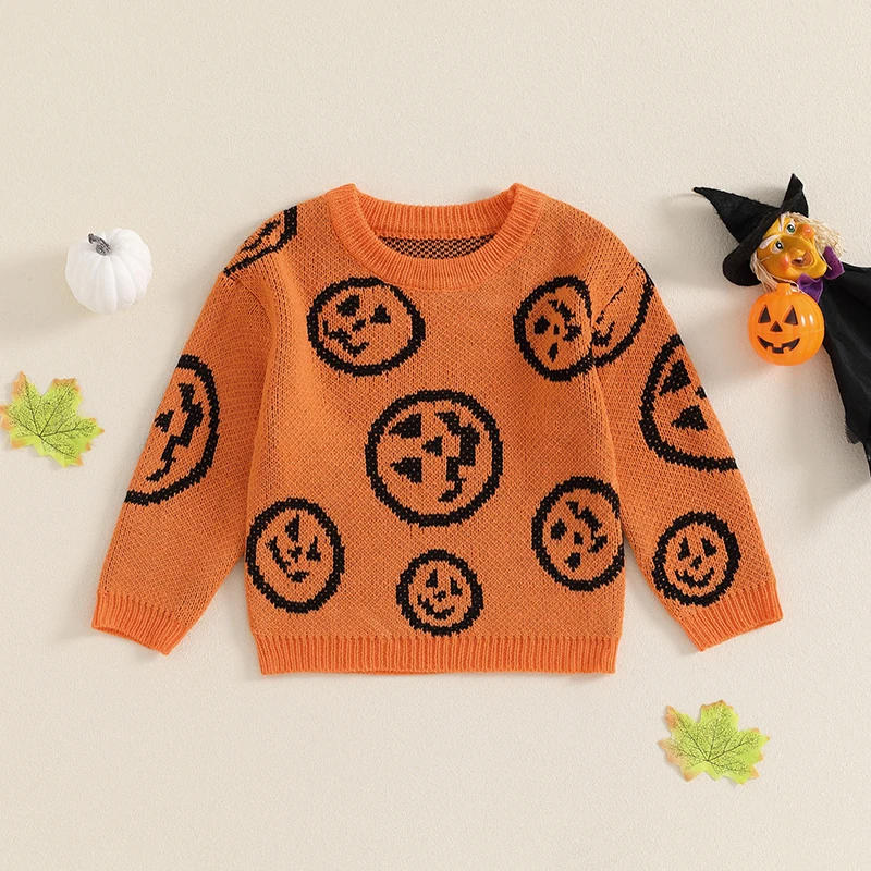 Description Picture 2 of itemBaby Halloween Sweaters Long Sleeve Round Neck Graphic Print Knit Tops Toddler Sweatshirts