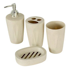 4Pcs/Set Bathroom Suit Accessories Includes Lotion Bottle Cup Toothbrush Holder Soap Dish Wheat Straw Washroom Suit D