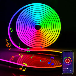 RGB Neon LED Strip Lights Black Silica Gel Tube Music Sync DIY Bluetooth APP Control Change Color LED Tape for Room Wall Decor ﻿