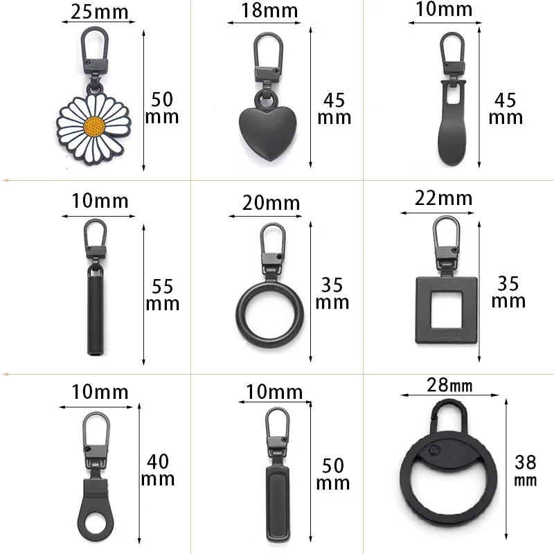 Description Picture 3 of item5/10Pcs Zipper Sliders Detachable Zipper Pull Tab Replacement Metal Zipper Handle Repair Kit for Luggage Handbags Zipper Slider