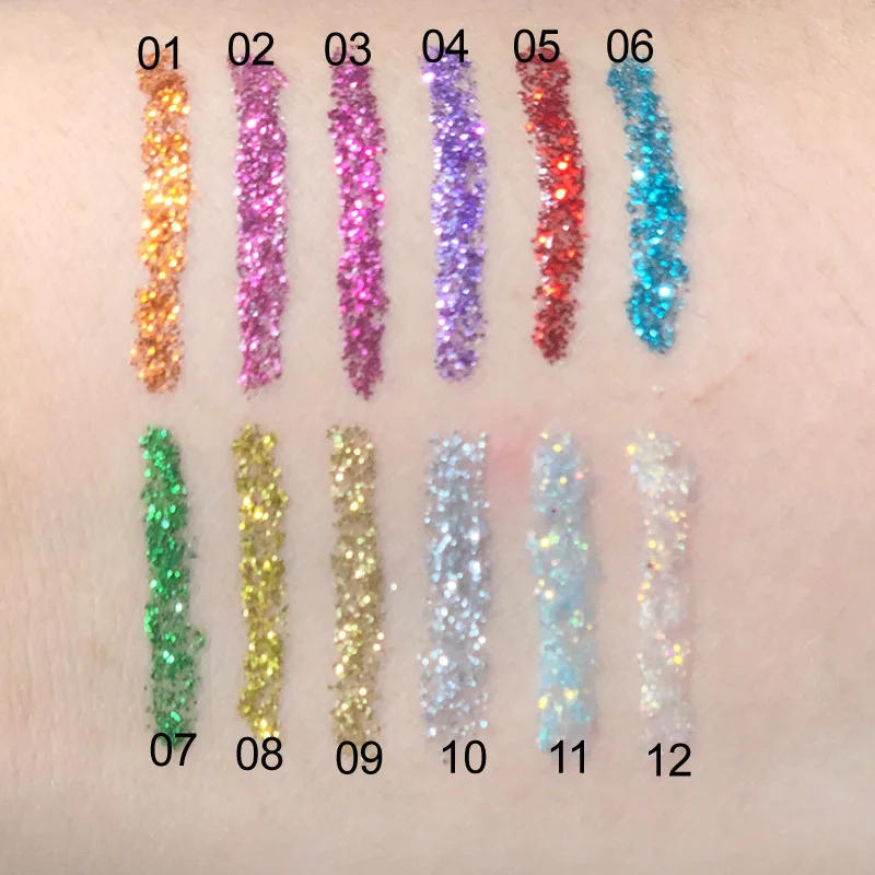 Description Picture 4 of item12 Colors Glitter Liquid Eyeliner Diamond Durable Waterproof Long Lasting Shiny Sequins Eye Pencil Makeup Beauty Tool maquiagem