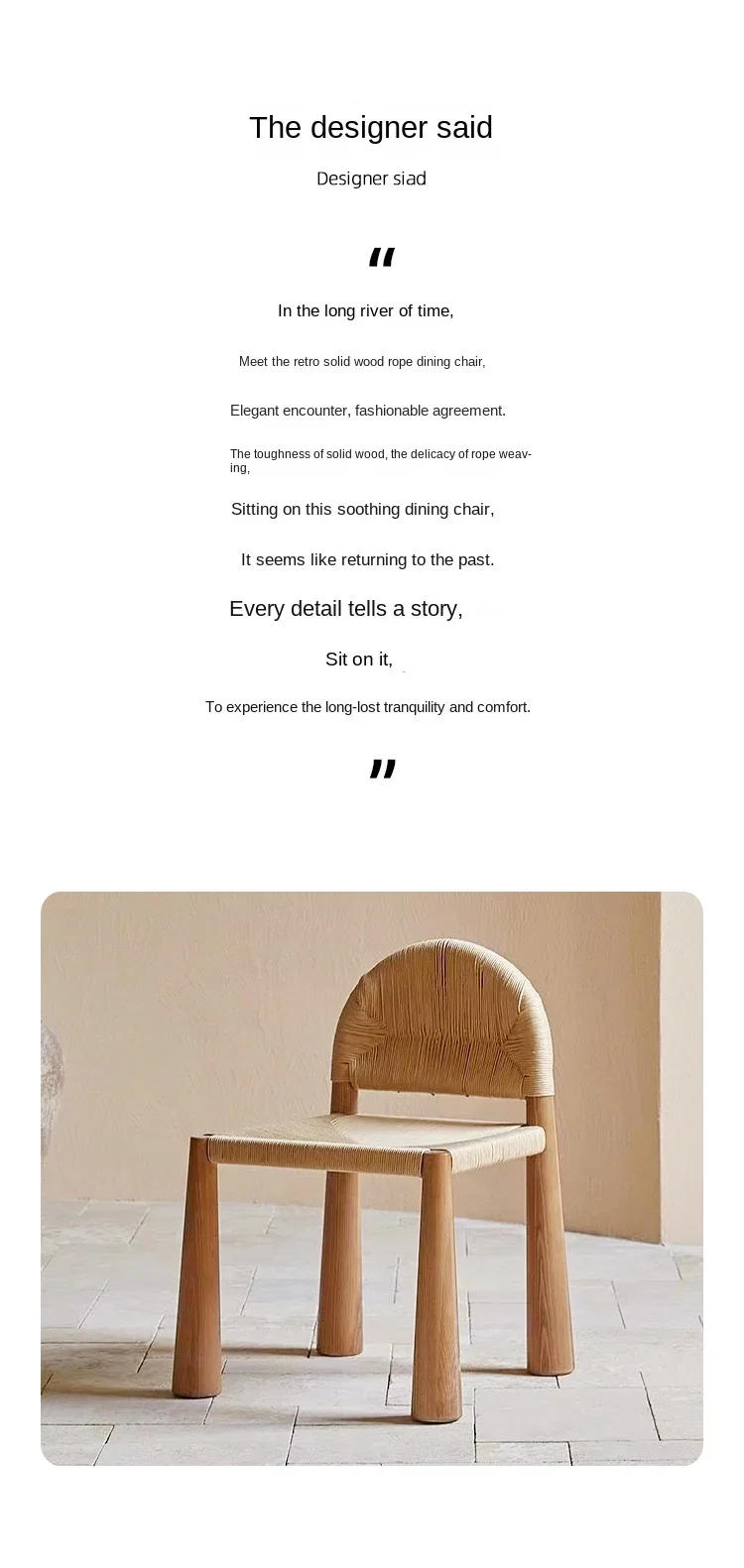 Description Picture 3 of itemVintage solid wood rattan chair woven single seater art minimalist cream style designer furniture dining chair backrest