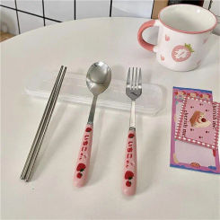 Creative Stainless Steel Tableware Sets Portable Cute Style High Beauty Spoon Fork Chopstick With Transparent Box Kitchen Gadget