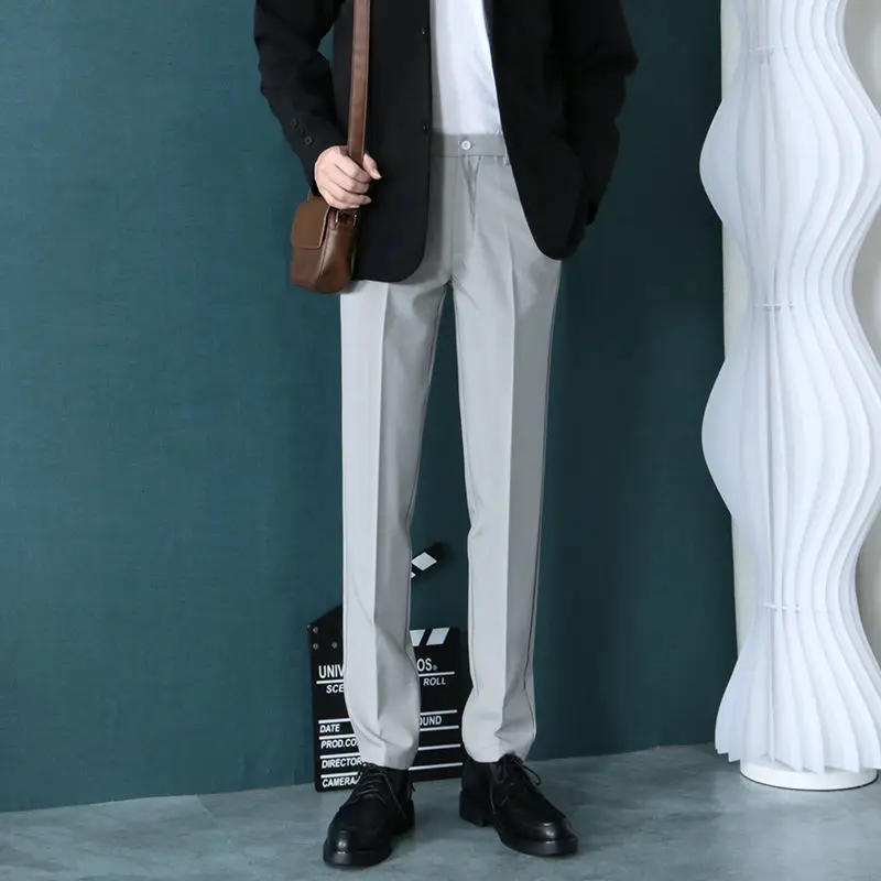 Description Picture 4 of itemFluid Men's Summer Pants Straight Draped 9 Cropped Cheap Up Luxury Male Suit Trousers Clothes Offer Thin Casual Tailoring Fabric