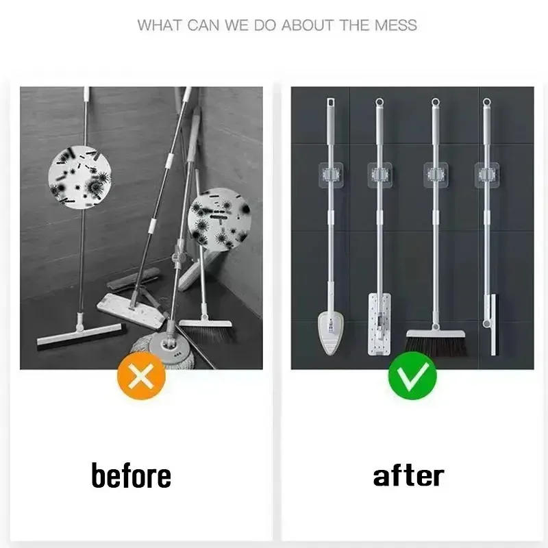 Description Picture 5 of itemMop Holder Self-adhesive Broom Stand Wall Mounted Mop Support Sweeping Brush Hook Storage Organizer Bathroom Kitchen Accessories