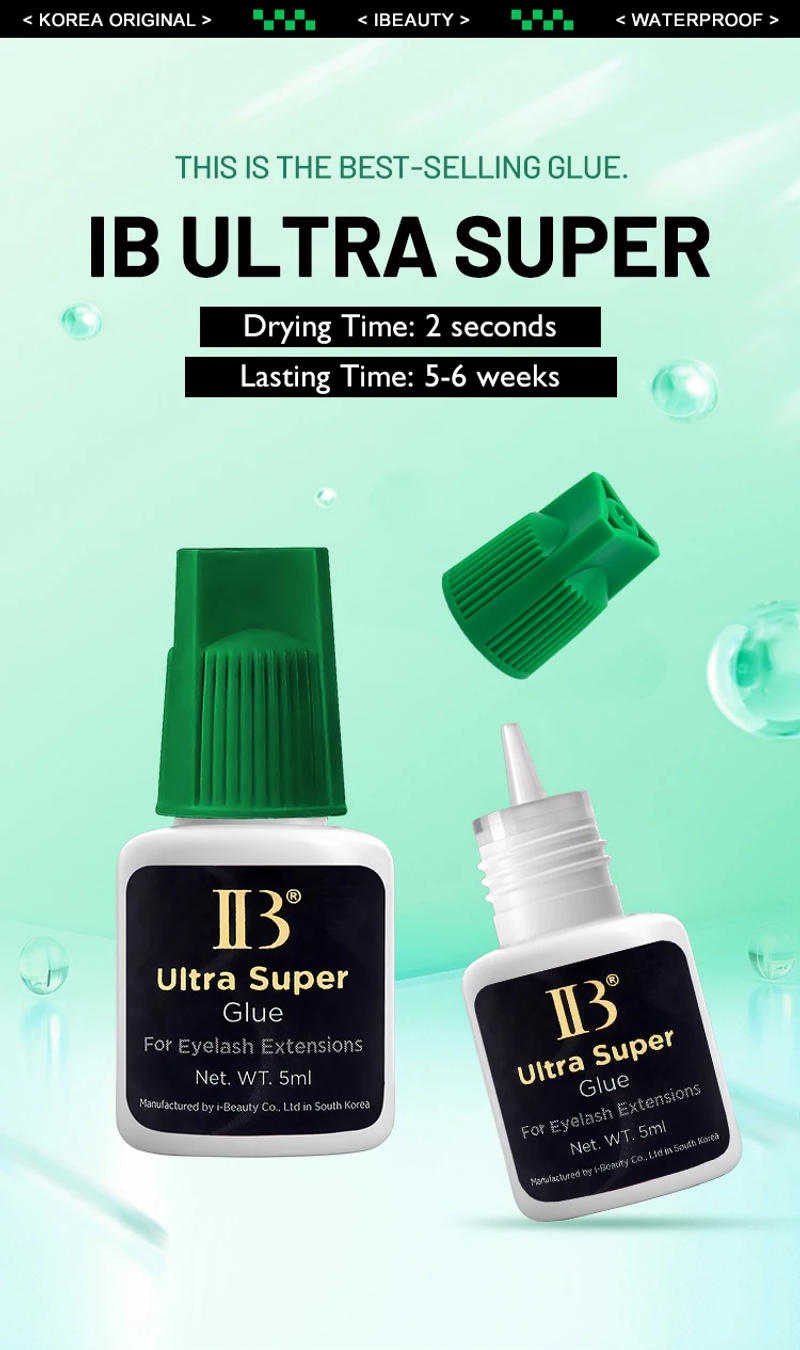 Description Picture 2 of item5 Bottles 5ml Korea IBeauty Ultra Super Glue for Eyelash Extensions Fast Drying IB Green Cap Lash Glue Makeup Tools Beauty Shop