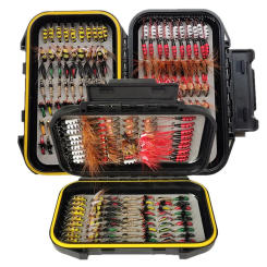 24-117Pcs Dry/Wet Fly Fishing Lures Fly Fishing Gear for Bass Trout Salmon with Storage Organizer Box Fishing Accessories