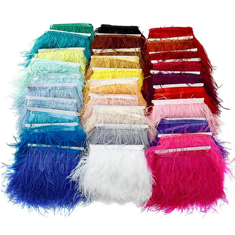 Description Picture 2 of item1/3M Plume Ostrich Feather Trim Wedding Decor Wholesale Natural Feathers Ribbon Crafts DIY Sewing Dress Party Accessories 8-10cm