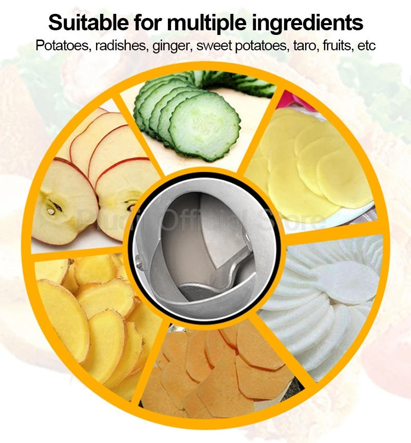 Description Picture 4 of itemElectric Potato Slicer Automatic Slicer Multifunctional Stainless Shred Slicer Cutter Various Vegetables Slicing Grinder Machine