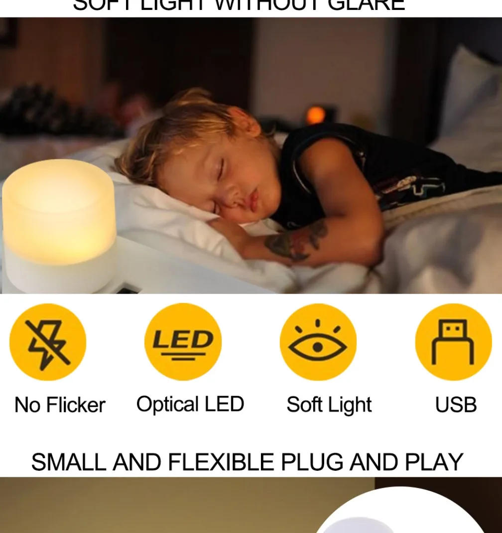 Description Picture 3 of item5Pcs USB Plug Lamp USB Night Light Computer Mobile Power Charging Small Book Lamps LED Eye Protection Reading Light Round Light