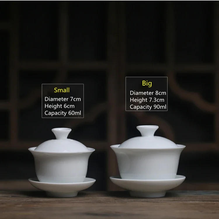 Description Picture 2 of itemMini 60ml Gaiwan For Tea Solid White Porcelain Tureen With Lid Teaware Travel Kung Fu Tea Set Chinese Cup Tea Bowls Small Chawan