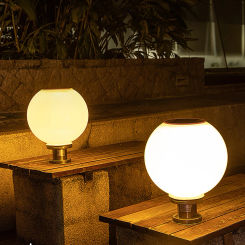 Outdoor Post Light Fixtures Solar Powered Round Ball Lamp Waterproof Courtyard Garden Lawn Fence Street Lights Lighting Fixture