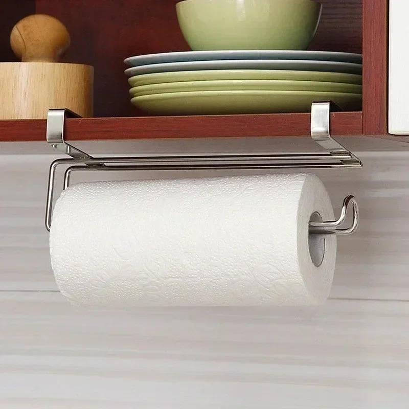 Description Picture 4 of itemPaper Roll Towel Holder Stainless Steel Racks Under Drawer Cabinet Door Back Hanging Hook Holder Kitchen Bathroom Gadget
