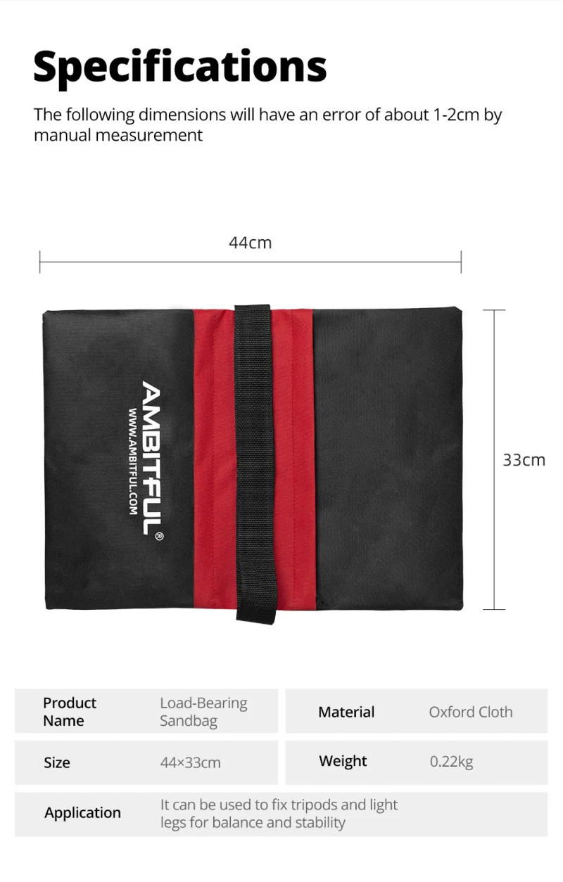 Description Picture 4 of itemAmbitful 44x33cm Load-Bearing Sandbag Photography Studio Video Stage Film Heavy Duty Sandbag  for Light Stands Boom Arms Tripods