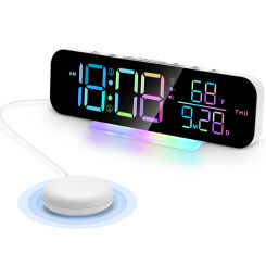 Vibrating Alarm Clock with Oscillator Vibrator and Colorful RGB LED Night Light. Bed Shaker and Loud Alarm for Waking Up