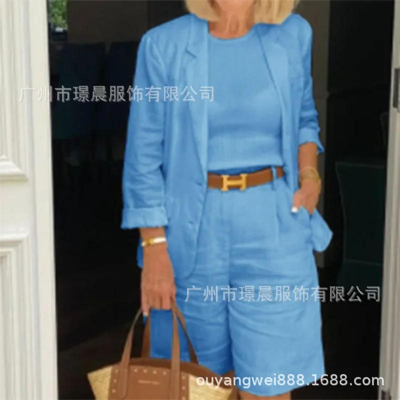 Description Picture 4 of itemWomen's Tracksuit Shirt Shorts Two Piece Set Summer Loose Cardigan Tops Mini Shorts Suit Female 2023 New Causal Ladies Outfits