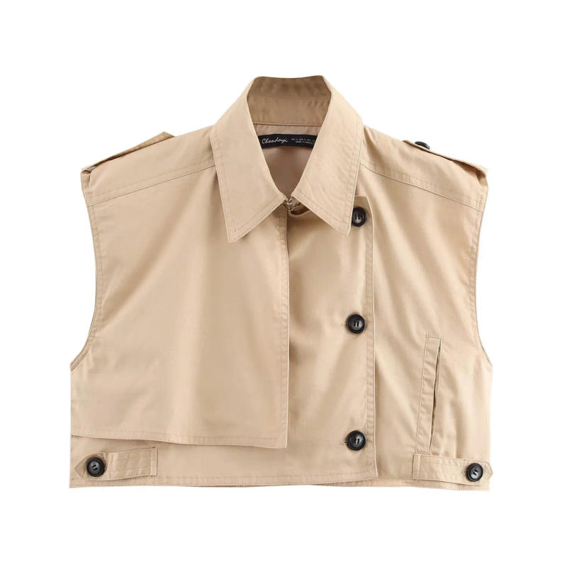 Description Picture 5 of itemTRAFZA Women Summer Fashion Lapel Button Sleeveless Asymmetry Decorate Short Vest Top+Solid Casual Slim Zipper Shorts Suit