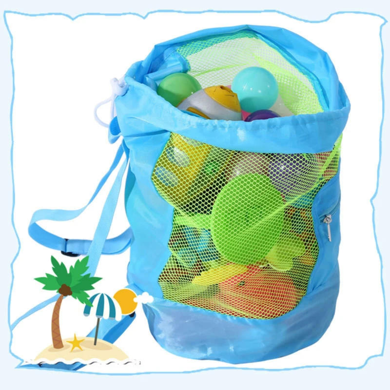 Description Picture 3 of itemFoldable Beach Toy Bag Beach Storage Pouch Tote Mesh Bag Travel Toy Organizer Sundries Net Drawstring Storage Backpack