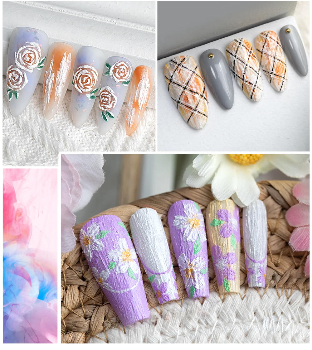 Description Picture 6 of itemBOZLIN 3D Effect Sand Gypsum Gel Drawing Super Texture Painting Gel Soak Off UV LED Semi Permanent Pigmented Paint Art Gel