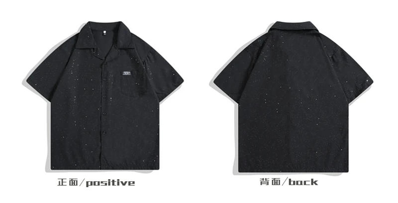 Description Picture 2 of itemMen's Summer Starry Cuban Collar Short Sleeve Shirts Trendy Brand Street Handsome Daily Casual Loose Single-breasted Blouse Tops