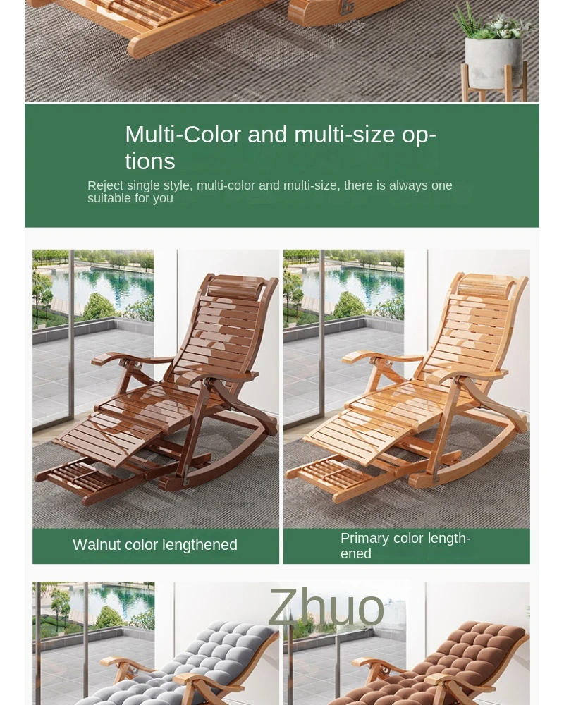 Description Picture 3 of itemBamboo adults Folding Rocking chair balcony Relax reclining chair Living room Armchair  Sun lounger Chair bed Design ergonomic