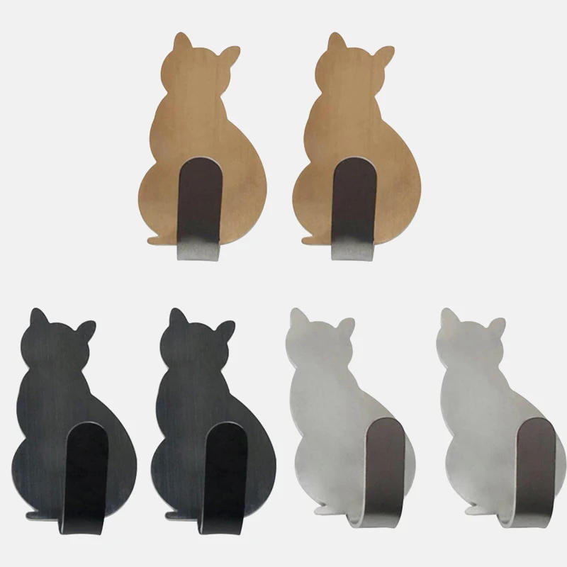 Description Picture 2 of item2pcs Cat Pattern Self Adhesive Hooks Storage Holder for Bathroom Kitchen Hanger Stick on Wall Hanging Door Clothes Towel Racks