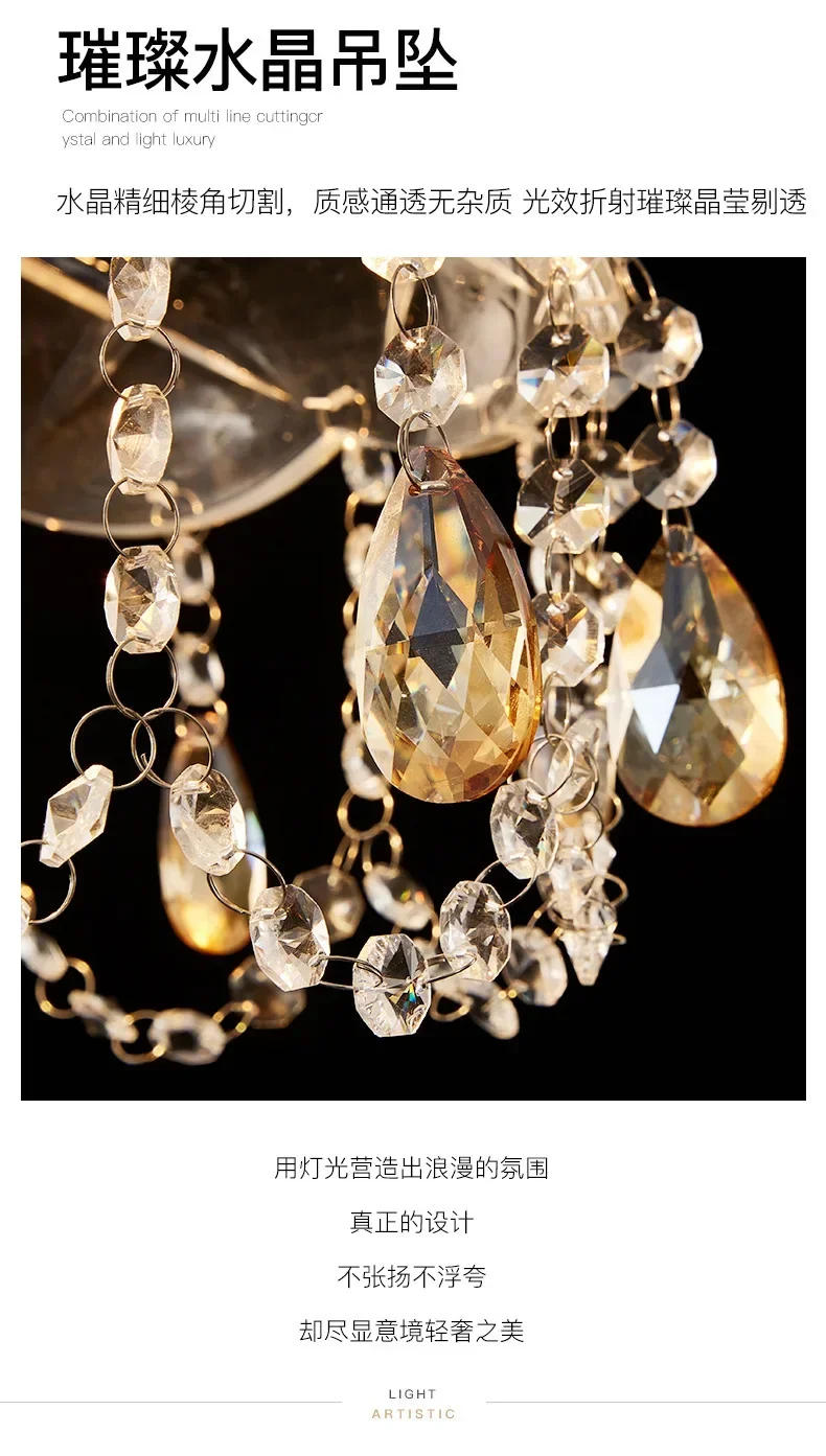 Description Picture 2 of itemRetro American Chandelier Indoor Luxury Decorative Crystal Porch Lighting Led Ceiling Lamp Bedroom Dining Room Hanging   люстра