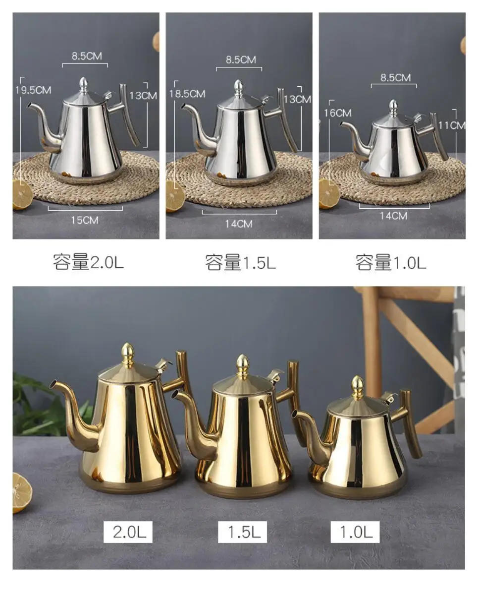 Description Picture 2 of item1.0L/1.5L/2.0L Stainless Steel Teapot, Tea Kettle with Removable Infuser for Loose Flower Tea Coffee Kettle for Stovetop Safe