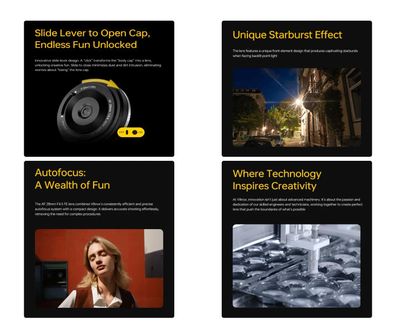 Description Picture 4 of itemViltrox 28mm F4.5 FE Full Frame Auto Focus Chips-Size Wide Angle Lens for Sony E Mount a7c/a7cr/a7cii/a6100/a6400/a6600/Zve-10