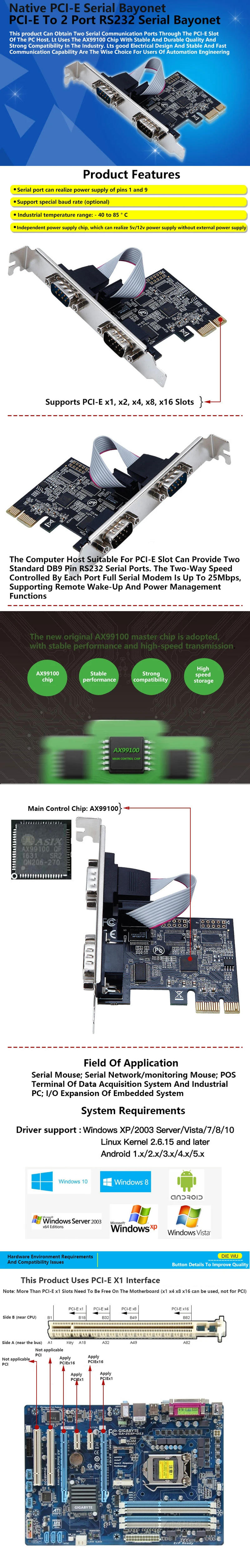 Description Picture 2 of itemUTHAI Pcie To Two Serial Ports RS232 Interface Industrial Control Computer Expansion Card Computer Adapter PCI-E Serial Card