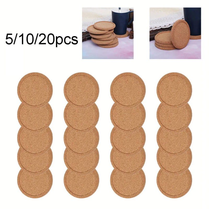 Description Picture 3 of itemCork Coasters Handy Round Square Shape Dia 9Cm 10Cm Plain Natural Wine Drink Tea Coffee Coaster For Home Office Kitchen