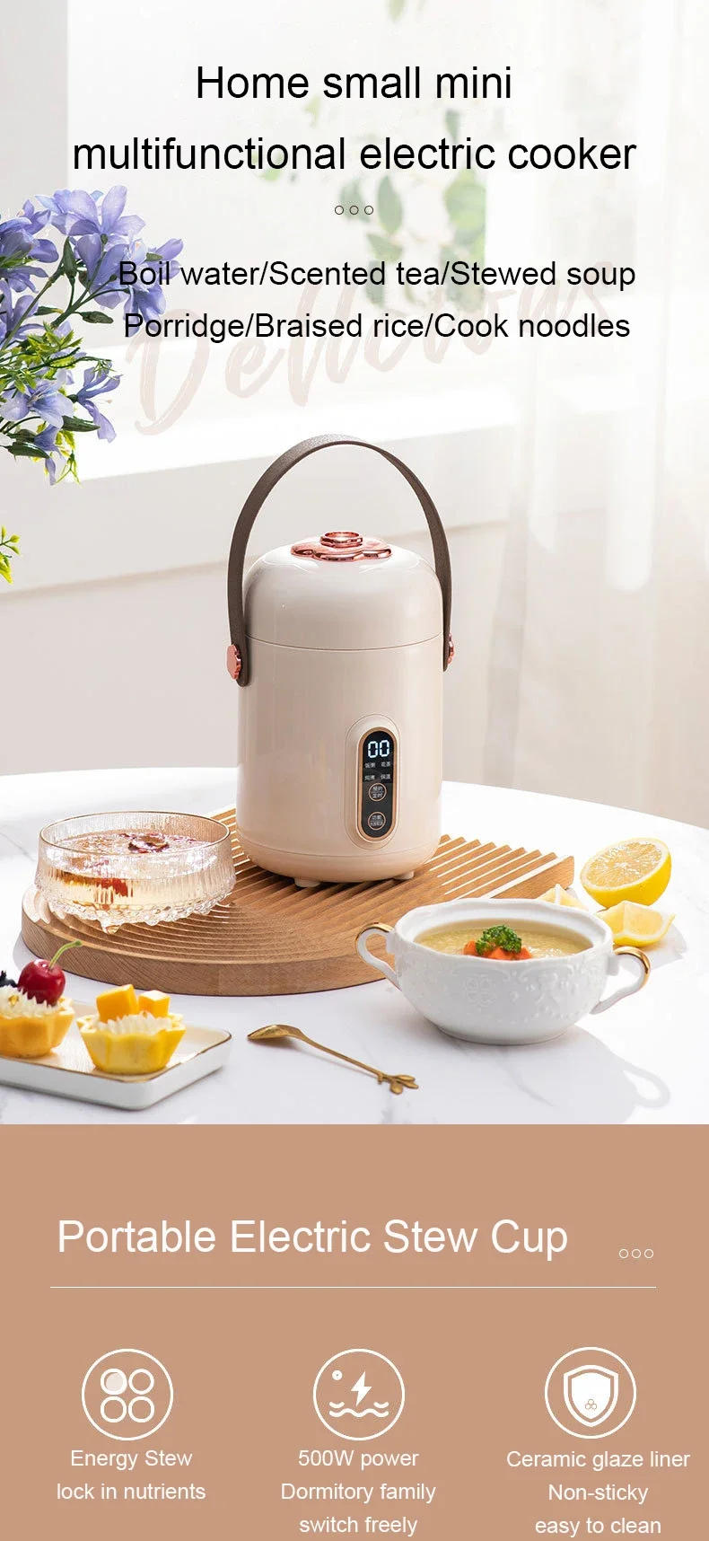 Description Picture 3 of item110V Electric Kettle Health Tea Water Boiler Stew Hot Pot Soup Porridge Slow Cooker Rice Cooking Heating Lunch Box Food Warmer