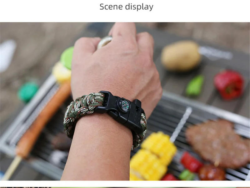 Description Picture 5 of itemMultifunction Paracord Survival Bracelet Outdoor Travel Camping Hiking Emergency Braided Rope Chain with Whistle and Compass